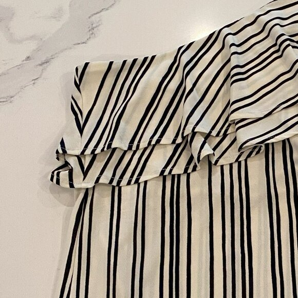 No tag - Zara - One Sleeve, Swoop Neck, Cream/Black Striped, Ruffle Top - Size L - Picture 4 of 4